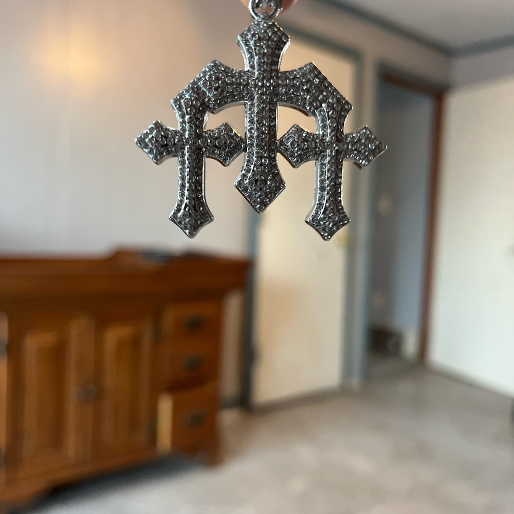 Silver moissanite 3 Cross Pendant